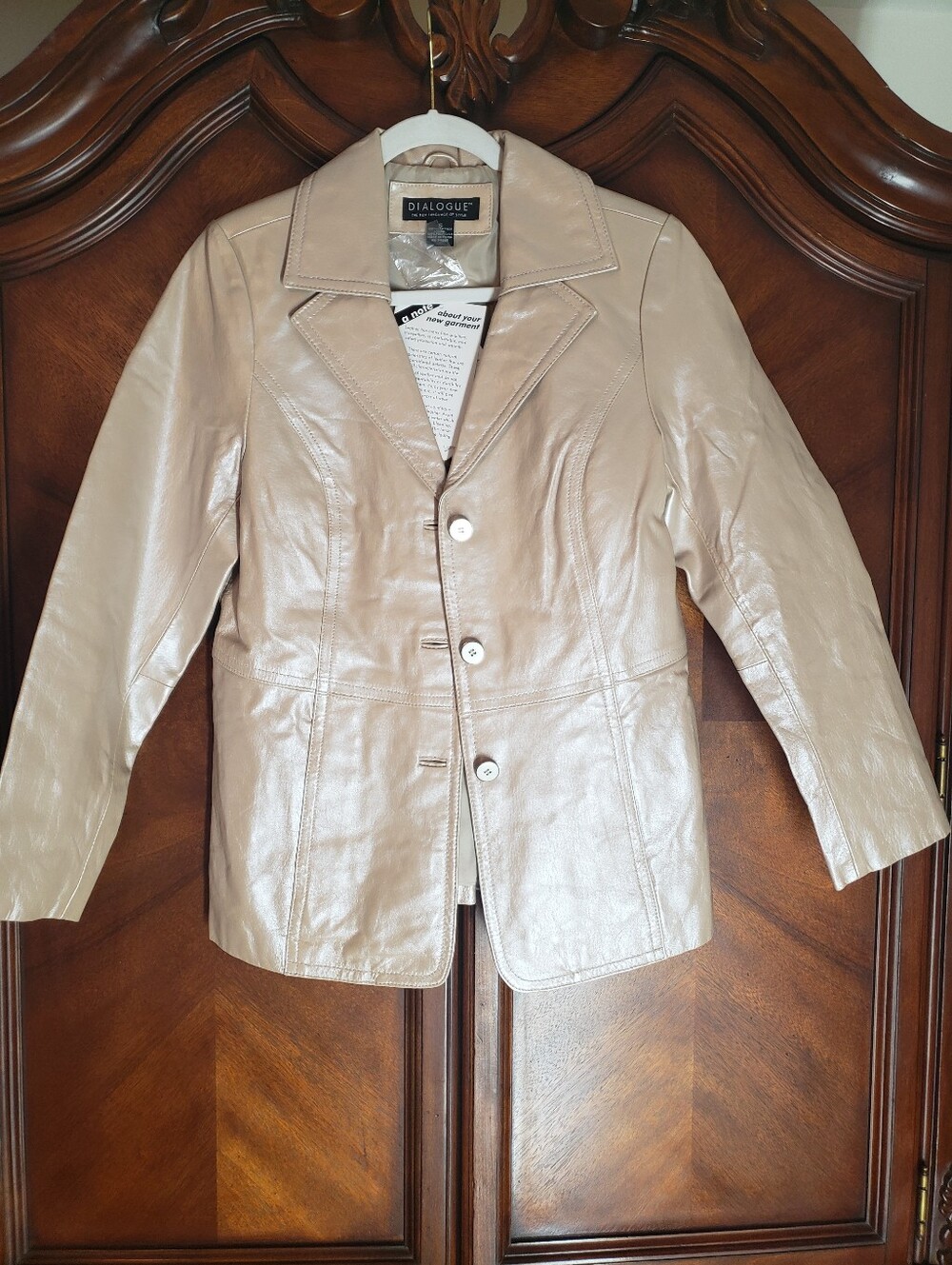 NWT Dialogue Pearlized Leather Blazer Jacket Metallic Champagne Tan S Vintage